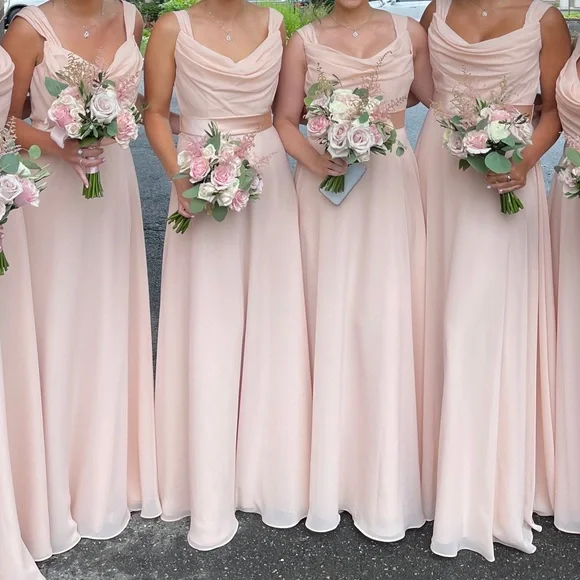 long tight bridesmaid dresses Sexy Spaghetti Straps Soft Satin Pleats Side Slit Mermaid Long Bridesmaid  Dresses- ChicSew main image 0